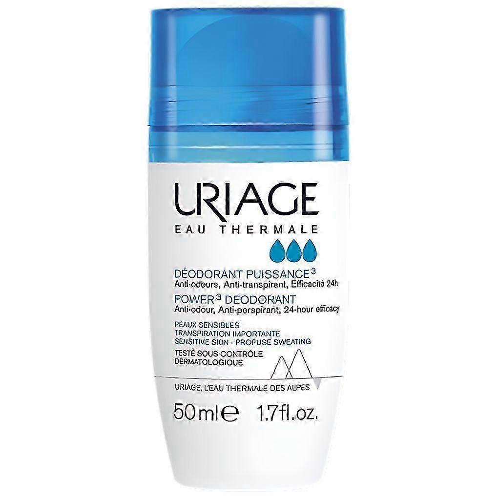 Uriage Power3 Roll-On Deodorant, 50ml, Gentle Daily Formula for Effective Odour Protection