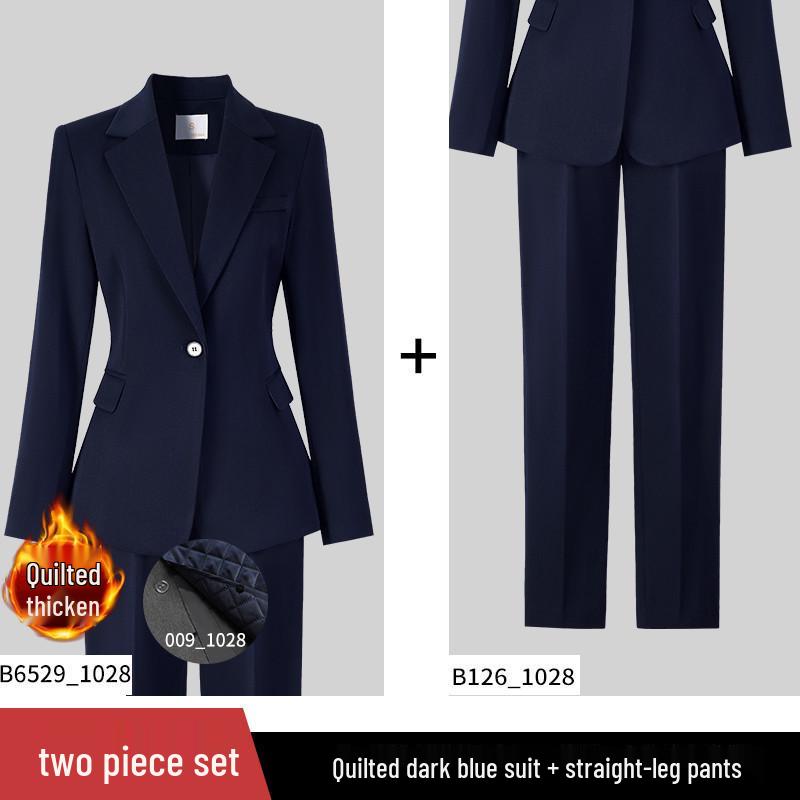 Women's 2025 New Style Dark Blue Padded Professional Suit Set