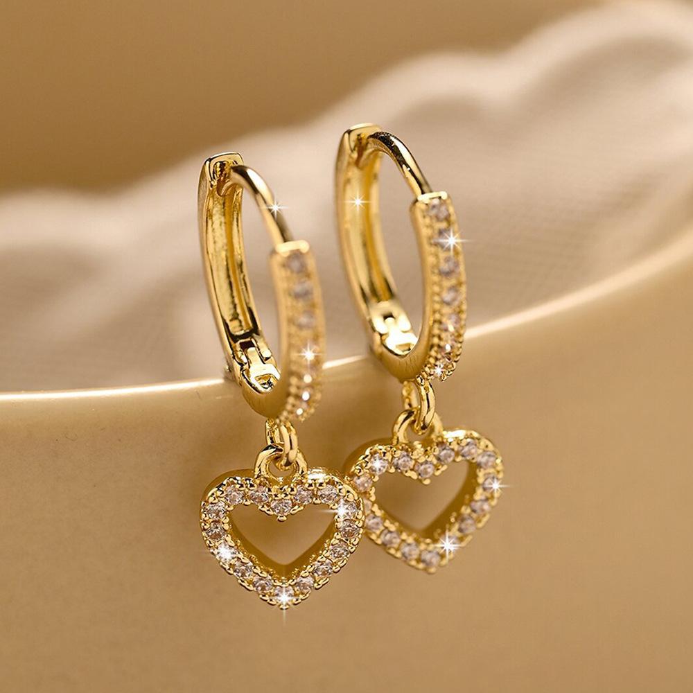 Elegant Zircon Heart Huggie Earrings Minimalist Chic Drop Earrings For Women Fashion Commuter Jewelry