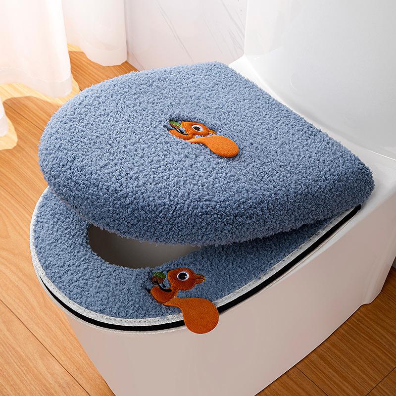 

Toilet Seat Cushion Set Winter Thicken Toilet Cover With Zipper Handle Machine Washable Universal Home Use Bathroom Accessories
