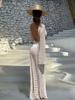 Sexy Knit Mesh Backless Long Bell Sleeve Beach Maxi Dress 2025 Women's Summer Slim Outfits Vacation Swimsuit Cover Up Tunic K205