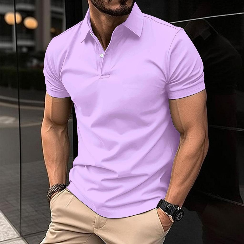 Europe and The United States Ins2026 Summer New Polo Shirt T-shirt Simple Slim Business Men Lapel Button Shirt