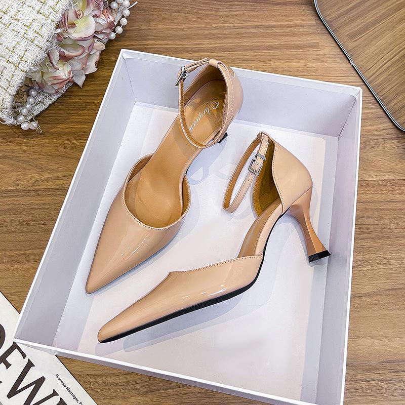 French Bag Head Sandals Women's 2025 New One-word Buckle High Heels Stiletto Summer Large Size Pointed Hollow Shoes