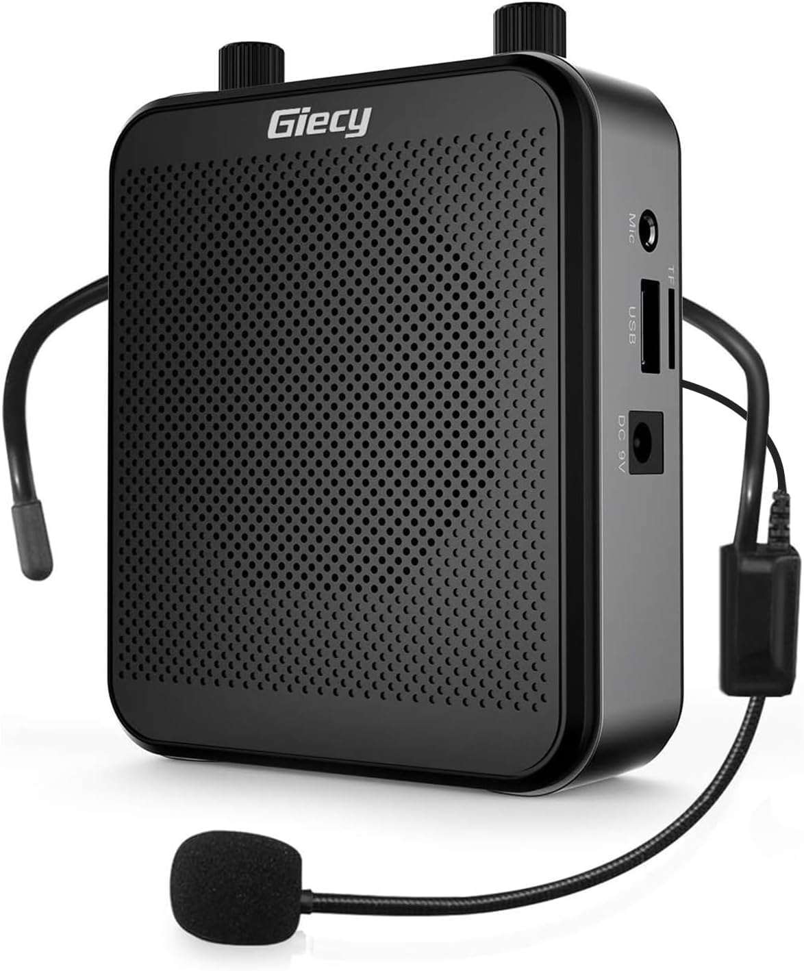 

Giecy Portable Small Megaphone 30W 2800mAh USB microSD Compatible Hands-Free Speaker with Wired Headphone and Microphone, Ideal for Events, Lectures,