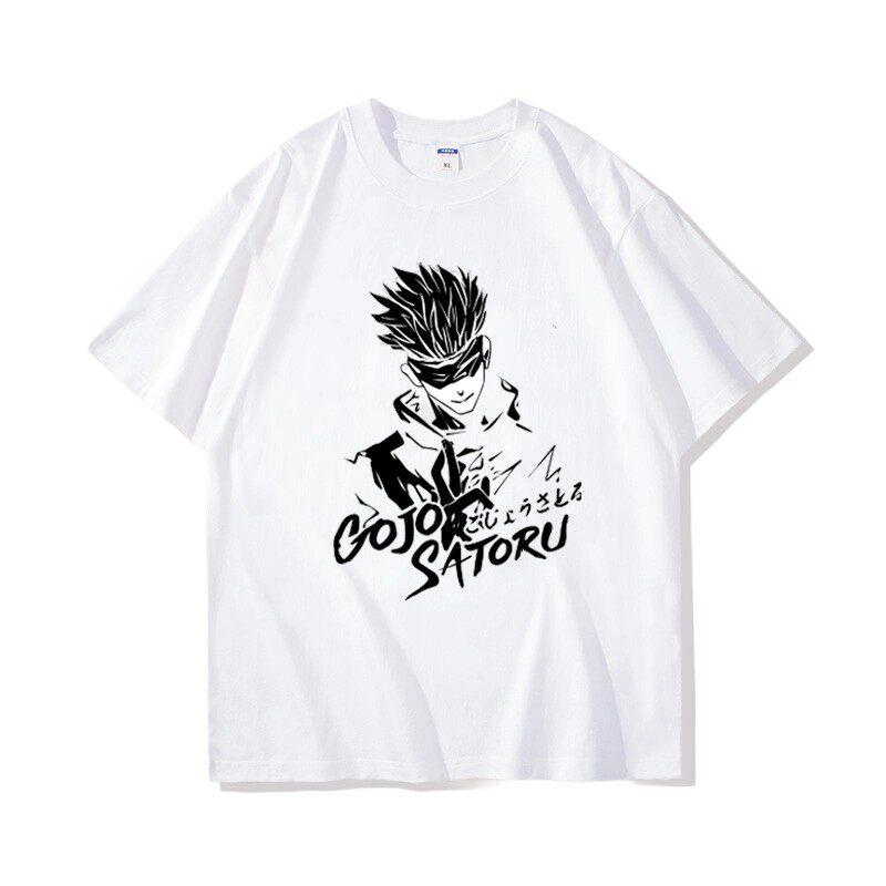 Jujutsu Battle Anime Peripheral Gojo Wu Pure Cotton Cartoon Printed Unisexs and Unisexs Clothing Summer New Short Sleeves