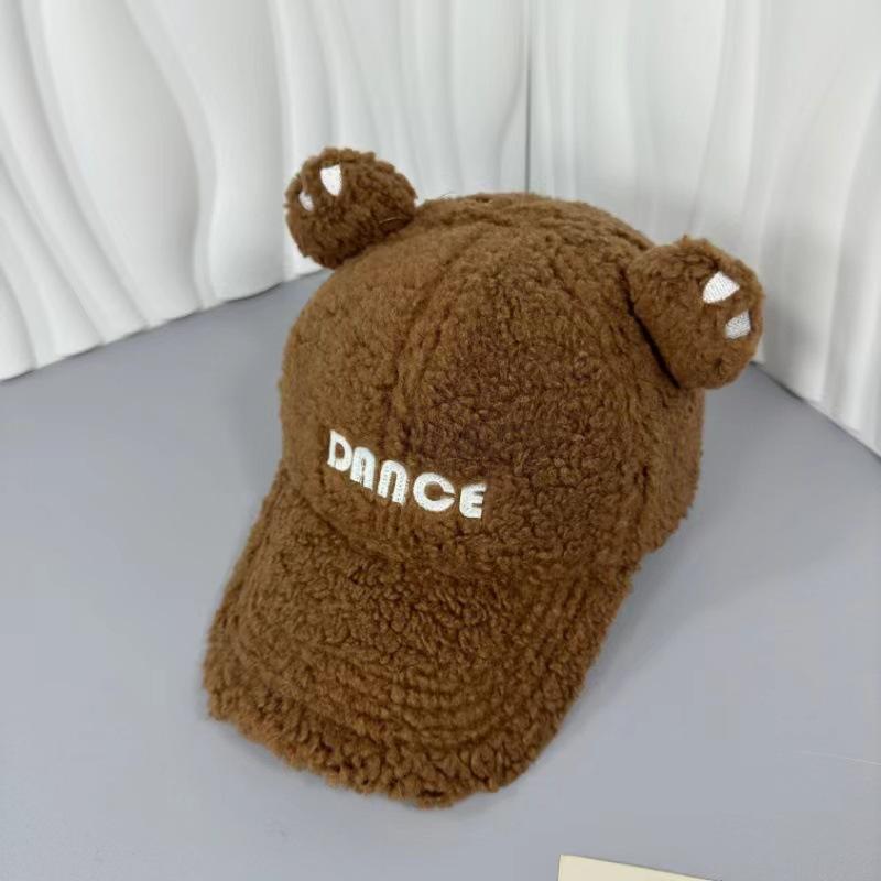 Cozy Plush Bear Ear Baseball Cap for Women - Warm, Embroidered Letter Design, Perfect for Outdoor Activities & Casual Wear
