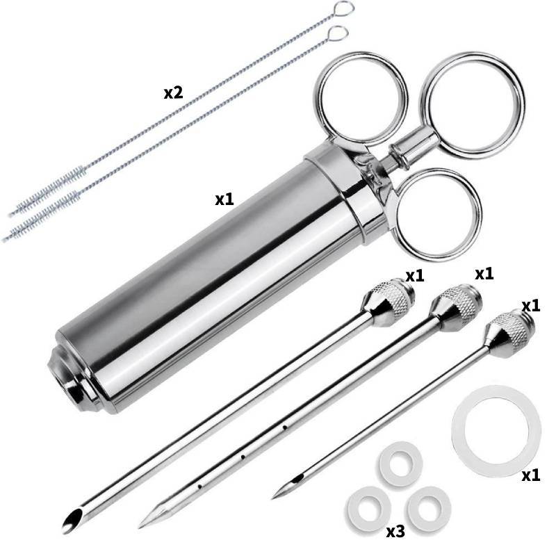 Stainless Steel Marinade Injector With Three Needles For Barbecue And Meat Flavoring