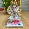 Handmade Marble Dust Lord Ganesha On Lotus 7 Inch for Diwali Flower God Idol Art Figurine for Home Car Dashboard Ganpati Murti Temple Pooja Decorative