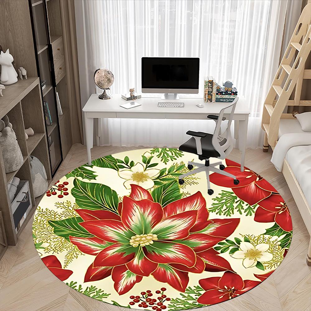 1pc Poinsettia Chair Carpet for Office, Non-slip, Soft and Durable Office Rug, Perfect for Office yy260127126