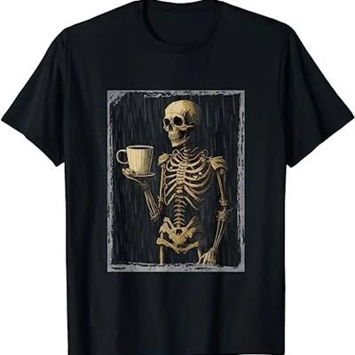 Horror Skeleton Coffee Drinking T Shirt Sweat 29966