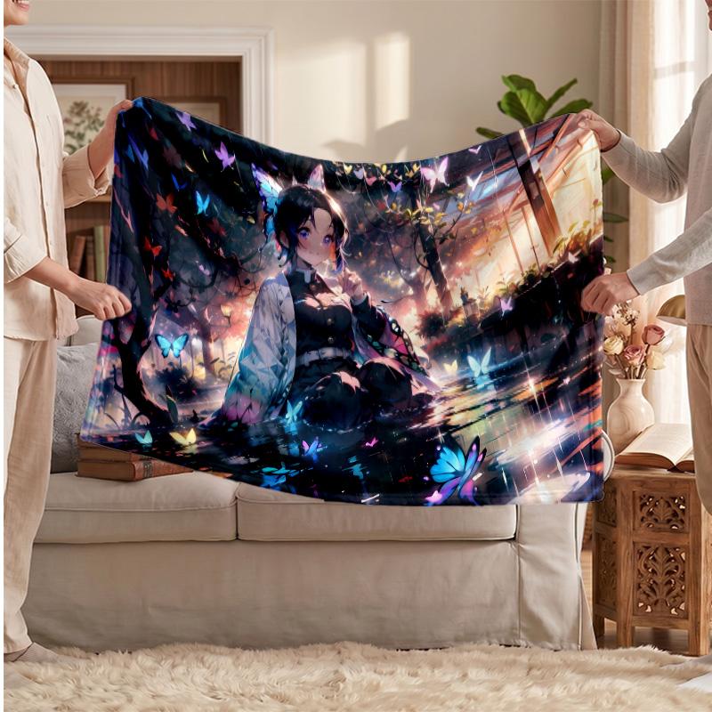 Shinobu Kocho Printed Flannel Blanket, Skin Friendly Warm Throw for Indoor Couch Bed Daily Use