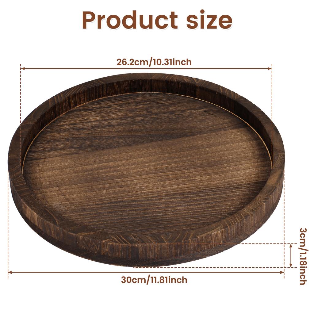 Round Tray Wood Serving Platter Vintage 30cm Round Dessert Plate Table Multipurpose Candle Holder Tray Decorative Tray