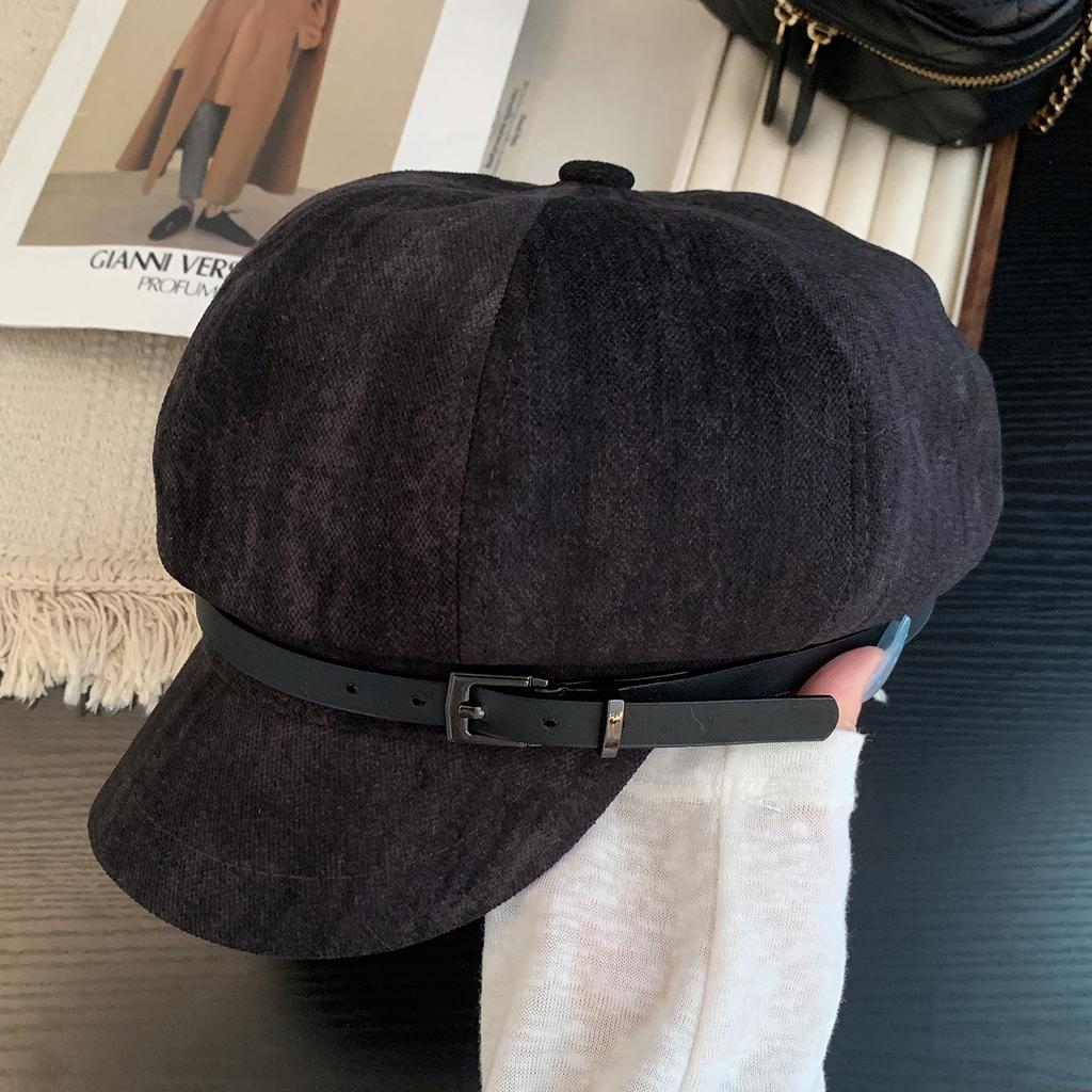 Japanese Retro Belt Buckle Suede Beret Women's Literary and Artistic Versatile Big Head Circumference Showing Face Small Cloud Painter Hat Trendy