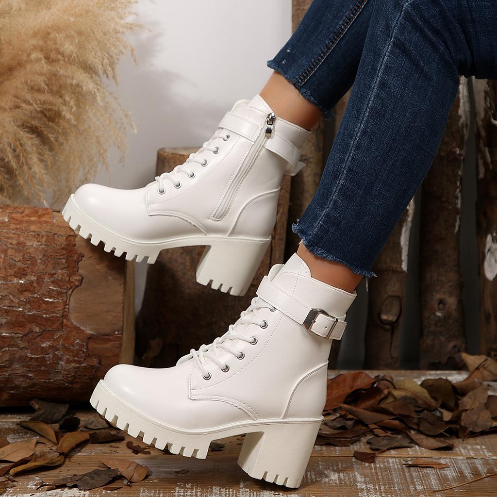 Fashionable Comfortable New Wear-resistant and Non Slip Women's Boots Winter Round Toe Lace Up Zipper Casual Mid-tube Boots