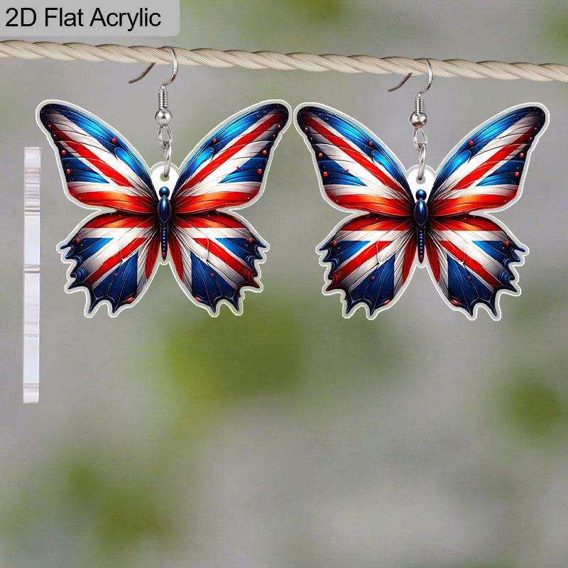 2D Flat Colorful Butterfly England Flag Acrylic Material Dangle Earrings Lightweight Colorful Earrings for Women Jewelry Gifts