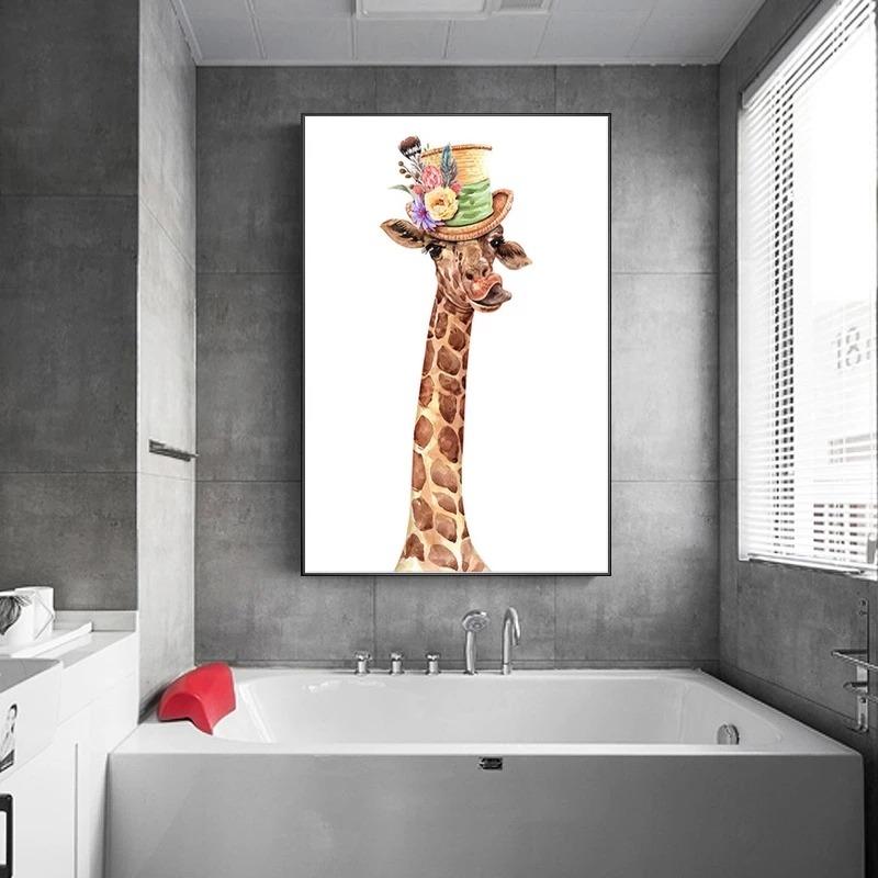 Cute Giraffe Poster Funny Animal Family Mural Canvas Print Wall Art Picture for Living Room Home Decoration Painting Gift Cuadro