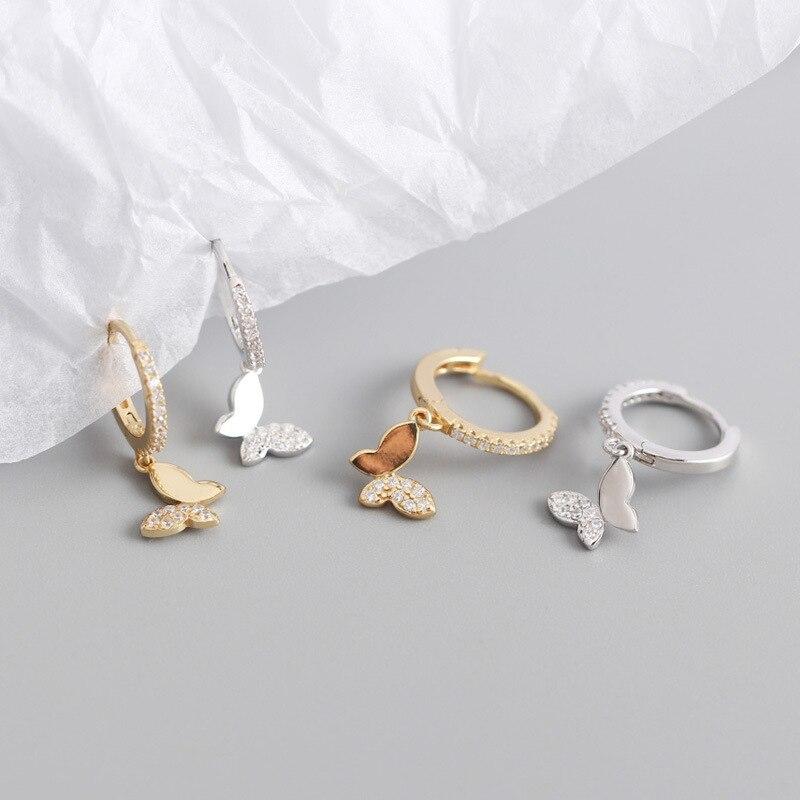 925 Sterling Silver Butterfly Hoop Earrings For Women Cubic Zircon Gold Silver Ear Jewelry Gifts Wholesale S -E1375