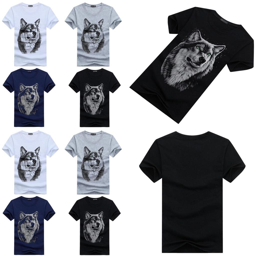 Premium Quality Men Wolf Print Round Neck Short Sleeve T-shirt For Casual Comfort