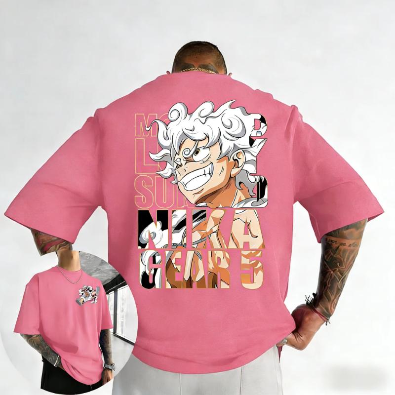 2026 ONE PIECE Mens Summer Cotton Tshirt New Gear 5 Luffy Anime Printed Street Trendy Loose Casual Y2K Parent Child Top