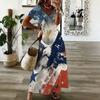 Women Plus Size V Neck Short Sleeve American Eagle Flag Printed Straight Maxi Dress