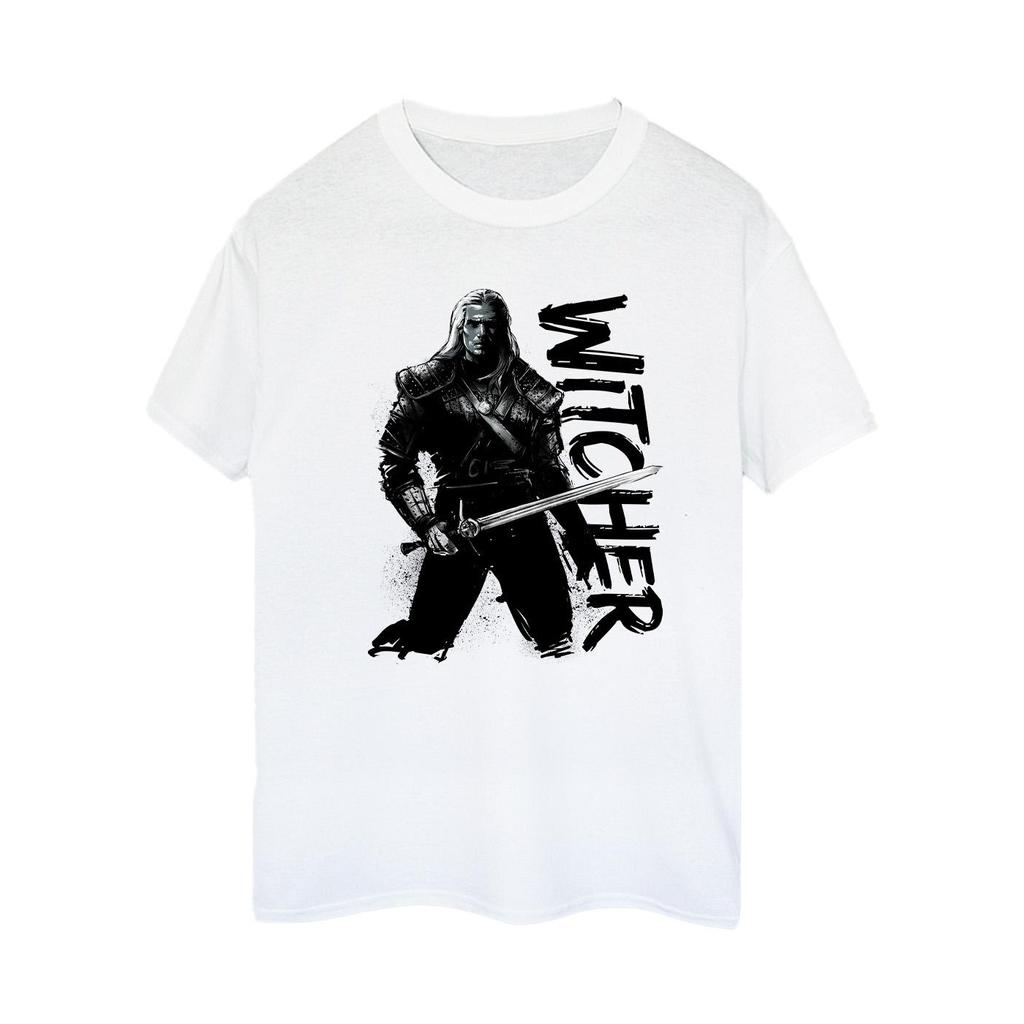 Netflix Womens/Ladies The Witcher Sketch Geralt Cotton Boyfriend T-Shirt
