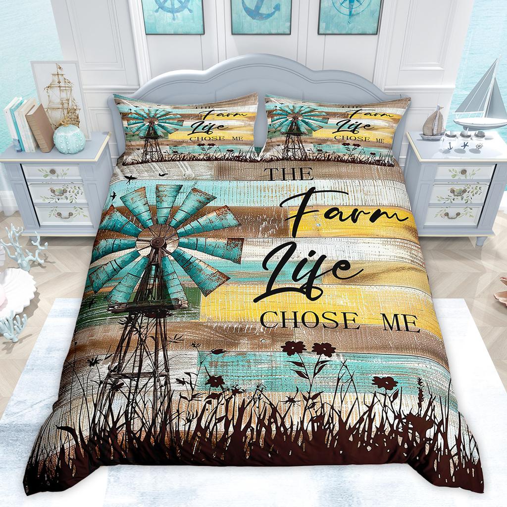 Comforter Homewish Rustic Farmhouse Retro Windmill Old Barn Door Bedding Set Vintage Lodge Cabin Comforter Set