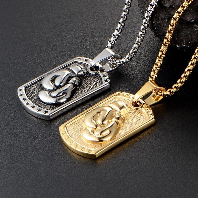 Mens Stainless Steel Boxing Gloves Pendant Fashionable Hip Hop Punk Rock Necklace