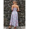 Summer Floral Printing Suspender V-neck Dress Women Elegant Loose Slim Waist Holiday A-line Party Dresses Sleeveless Fashion Casual Women's Clothing