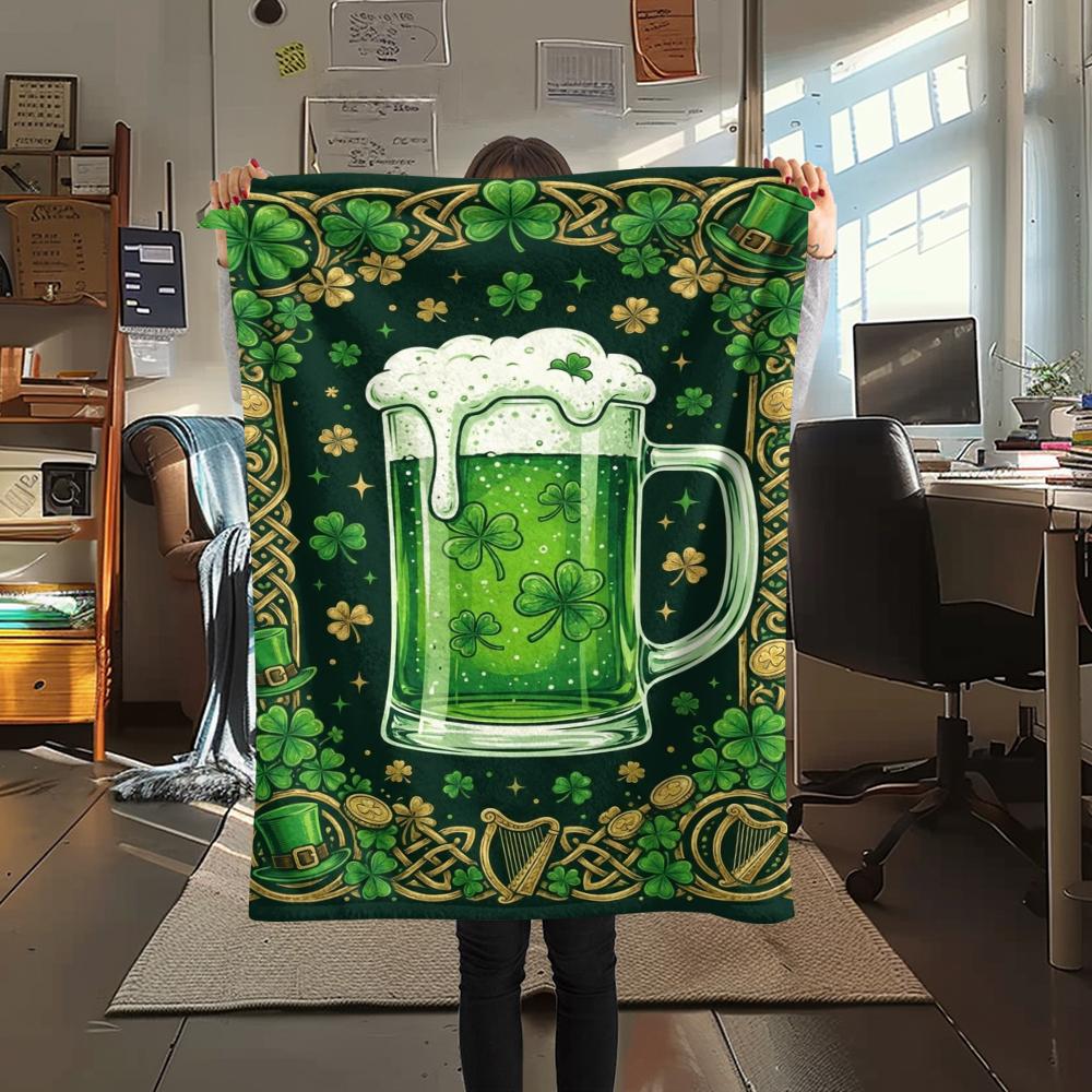 1Pc St.Patrick's Day Print Flannel Blanket, High Quality Comfortable for All Seasons, Home Decor, Warmth and Comfort, Perfect for Christmas Gifts W73