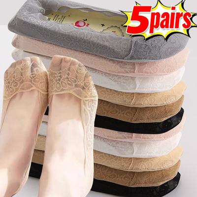 1/5 Paar Damen Sommer Mädchen Silikon Transparent Spitze Bootssocken Mädchen Baumwolle Unsichtbare Anti-Rutsch Socken Kein Verrutschen Keine Sichtbaren Socken