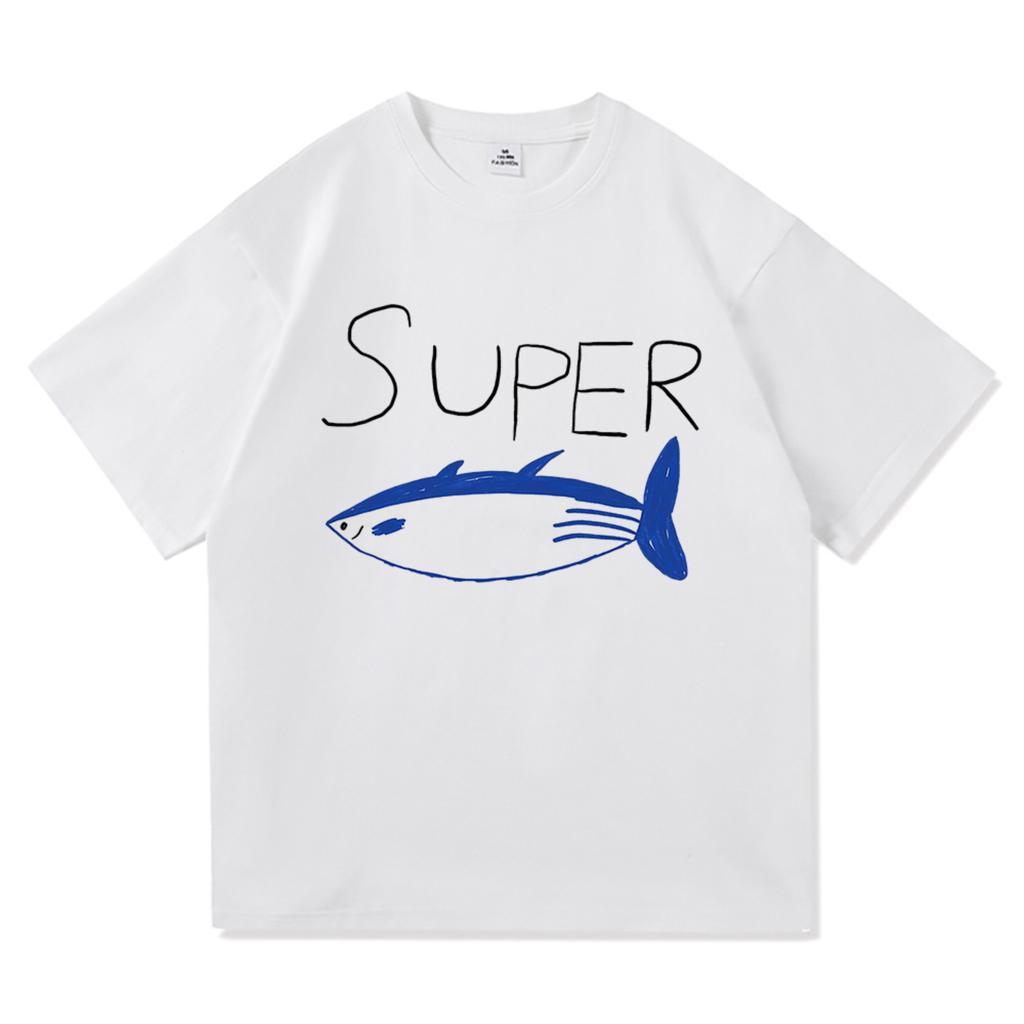 Jin Super Peixe Atum Camiseta Kawaii Moda Retro Roupas Masculinas/Femininas Harajuku Tops de Alta Qualidade Roupas de Algodão Dias Presentes Camisetas