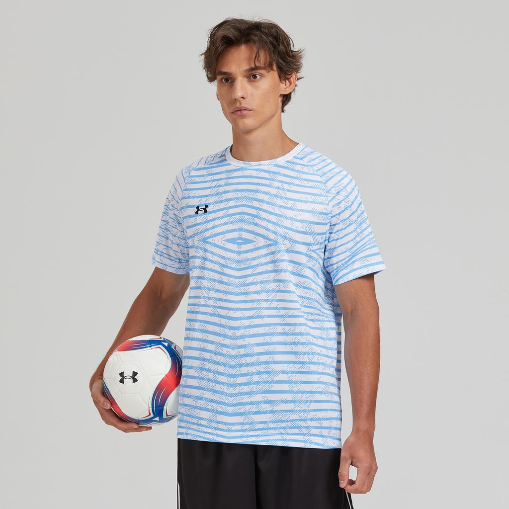 Under Armour Dopamine Print Simple Logo Sports Striped Crew Neck Short Sleeve T-Shirt Unisex Tops Blue 24500510-465