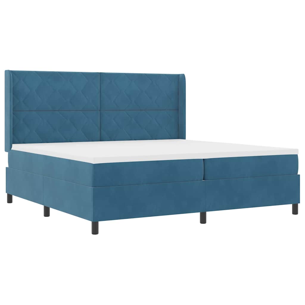 Box Spring Bed with Mattress and Headboard Blue 200 x 200 cm Velvet