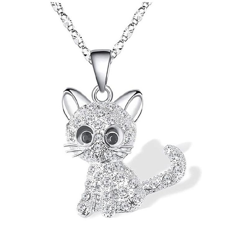 Eye Catching Cats Pendant Necklace Fashionable Rhinestones Adorned Cats Pendant Necklace Jewelry for Daily Wear