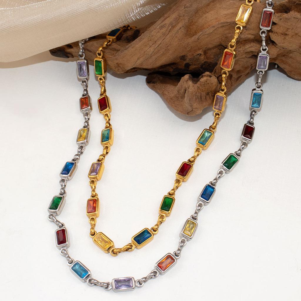 Retro Personalized Clavicle Chain Square Diamond Crystal Necklace, Dopamine Necklace Jewelry