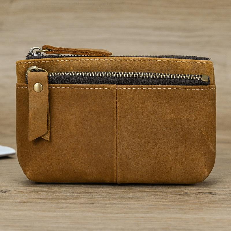Crazy Horse Leather Zero Wallet Men's Retro Genuine Belt Keyring Leather Coin Bag Key Bag
