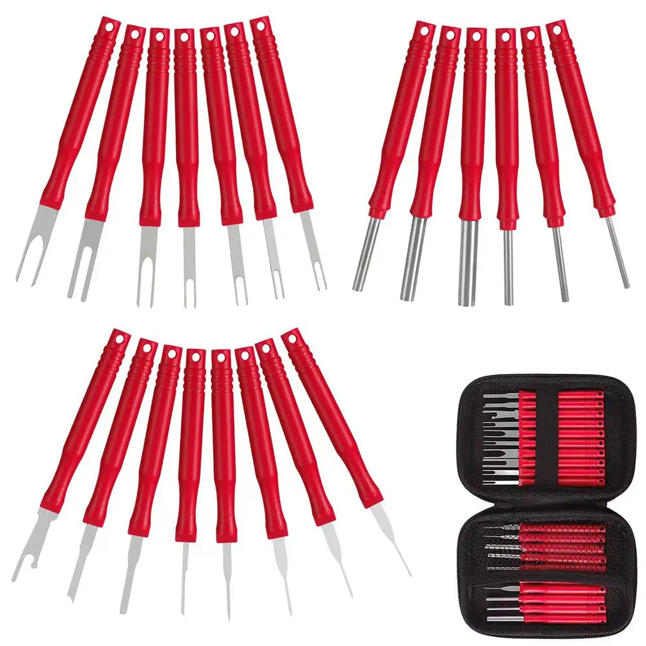 Car Accessories 21Pcs Red Terminal Removal Tool Electrical Connector Pin Extractor Tool Set 21pcs Terminal Pin Removal Tool Kit