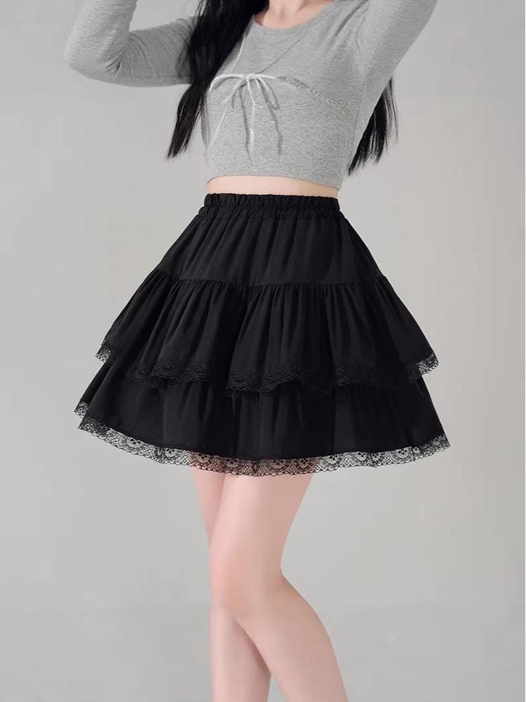 New Petite French Ballet A-line Fluffy Lace Pleated Skirt