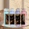 1PC Sleepy Black Cat Portrait 750ml Color Plastic Sports Water Bottle Leakproof Flip Straw Lid Suitable for Sports Office Home Use