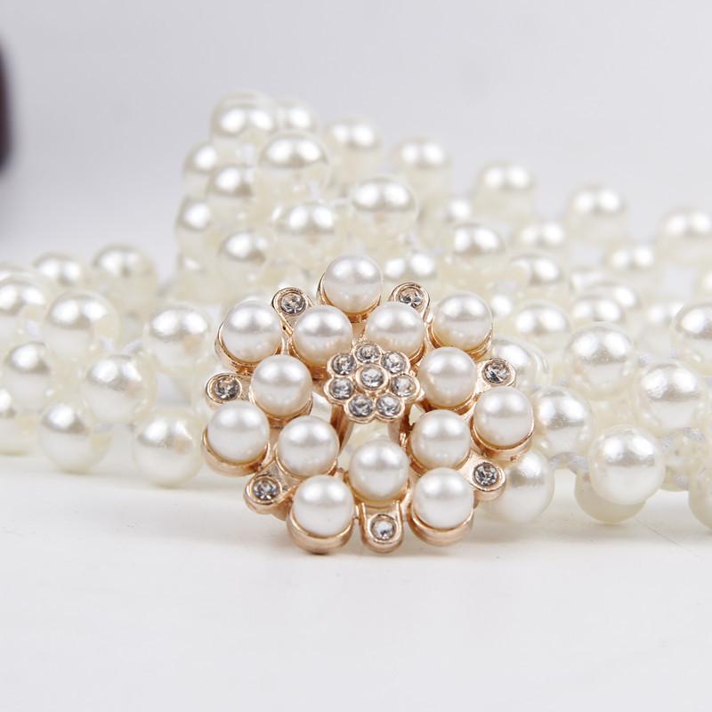 Rhinestone Pearl Waist Chain Women'S Elastic Waist Seal Women'S Decoration Elastic Woven Belt Dress Decoration