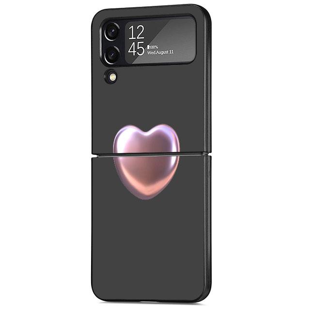 Heart Luxury Case For Samsung Galaxy Z Flip 3 4 5G Funda ZFlip 3 Black PC Hard Back Phone Capas
