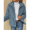 HNXC Women's Fashionable Solid Color Warm Striped Versatile Plush Cardigan Long-sleeved Short Coat for Women
