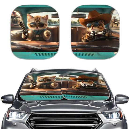 2Pcs Animal Print Car Sun Shade High-Density Aluminum Foil Windshield Sunshade Blocks UV Rays Sun Visor All-Season Protection Vehicle Sun Protector