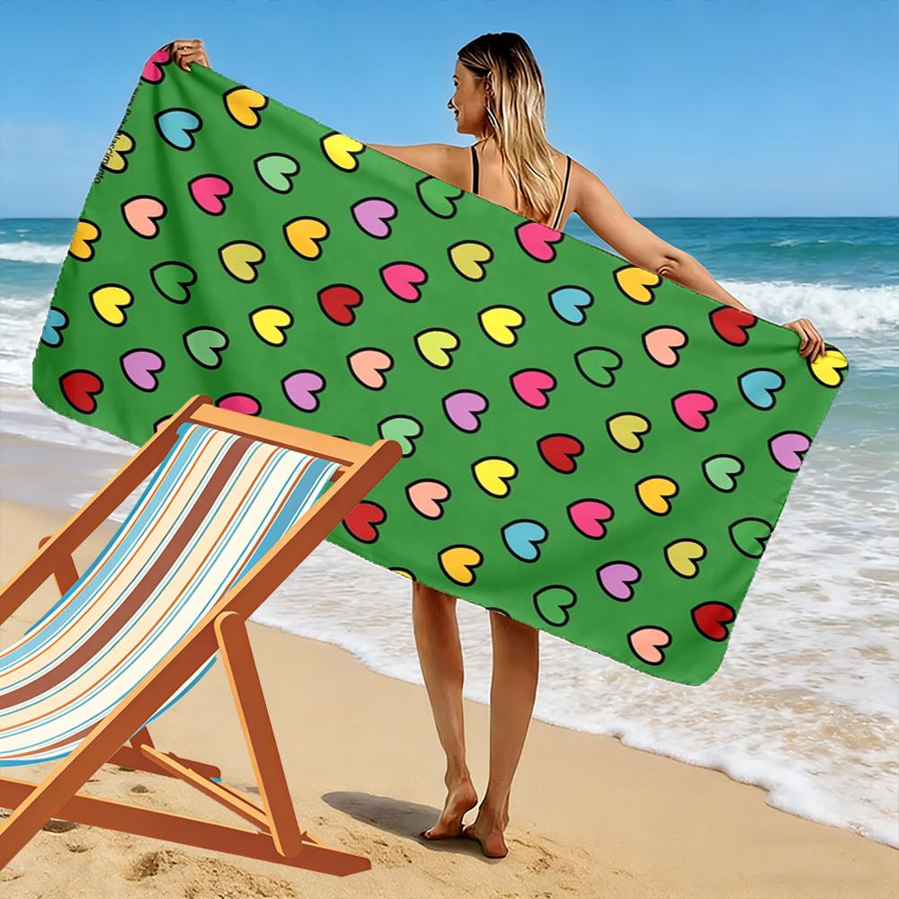 Colorful Hearts Pattern Towel Beach towel quick-drying for travel outdoor sports jogging beach and swimming