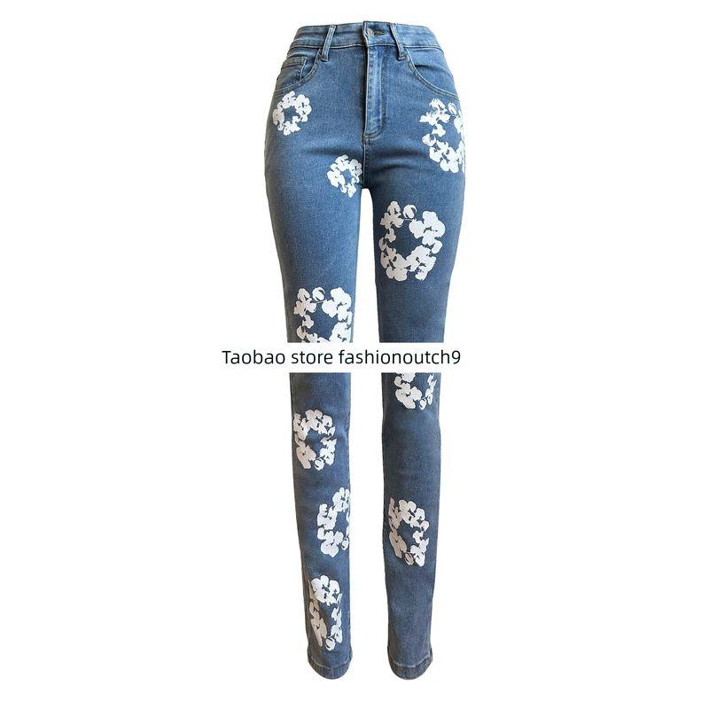 

2025 Stretch Fabric Cotton Print Denim Pants Light Blue 2XL