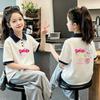 Korean Style Girls' 2026 Summer Cotton Polo Shirt: Color Blocked Lapel Short Sleeve T-shirt for Medium and Large Children