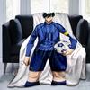 1pc Soccer Player Blue Kit Flannel Blanket Soft Warm Throw Blanket for Bedroom Living Room Bed Travel Camping Picnic Gift. MT71501140
