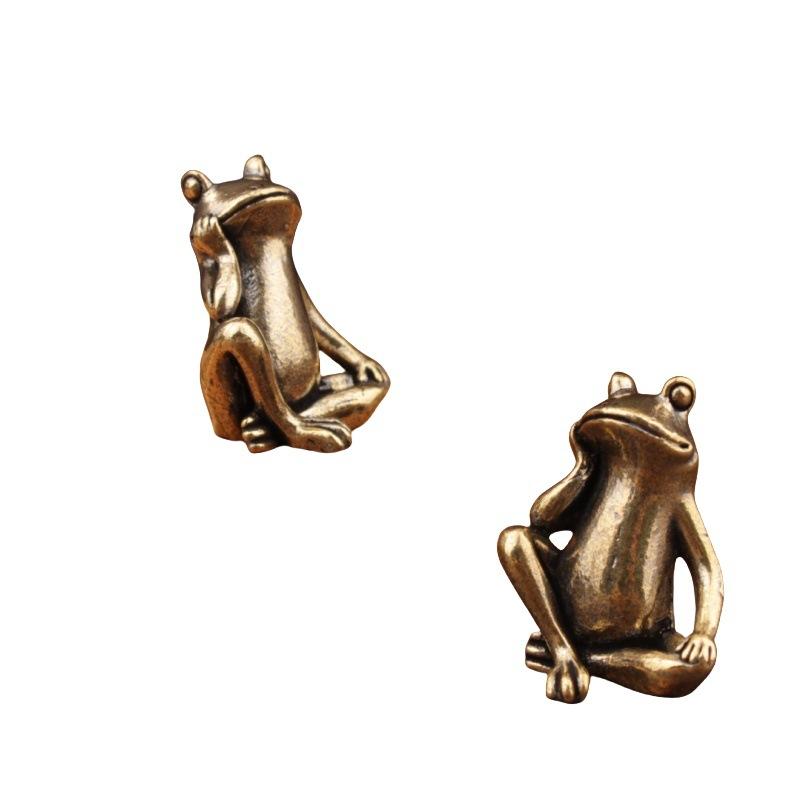 Brass Thinking Frog Figurine Vintage Frog Animal Copper Statue Ornaments Office Home Decoration Desktop Ornaments Crafts