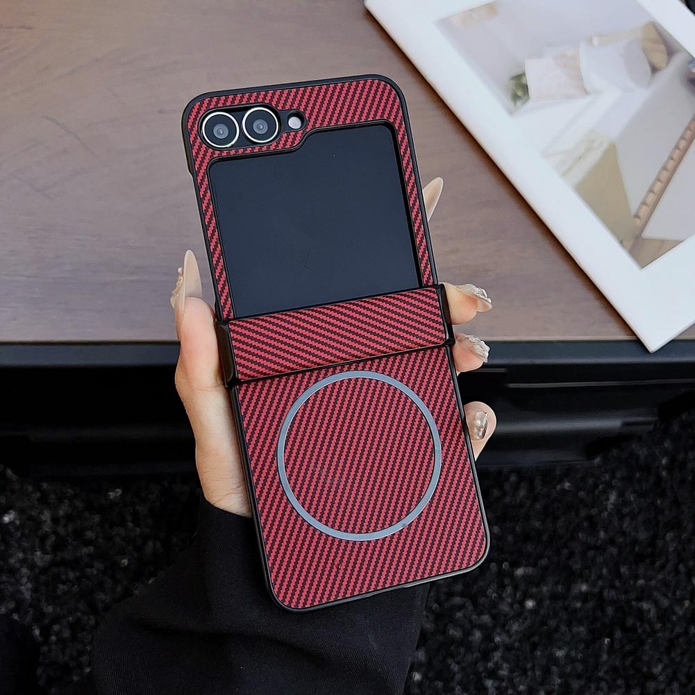 

Carbon Fiber Grain with Bottom Bracket Built-in Thin Magnetic Case For Samsung Z Flip 7 flip7 Galaxy Z Flip 6 5 protect Cover Galaxy Z Flip7