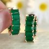 Luxury Jade Green Rectangle Stone Hoop Earrings For Women Vintage Gold Color Ear Buckle Wedding Jewelry Engagement Party Gifts